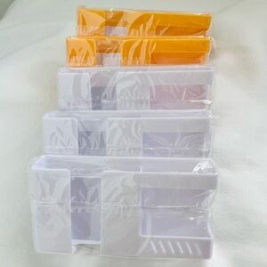 Set of 5 wall mounted dual compartment phone charging holder and remote storage